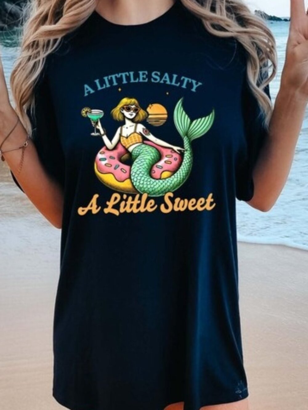 A Little Salty A Little Sweet Mermaid Beach Graphic Tee